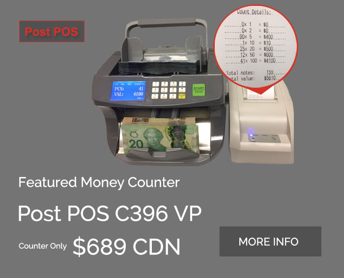 Featured Canadian Money Counter Post POS 396 VP Cdn For Canadian Currency  Polymer and/or Paper